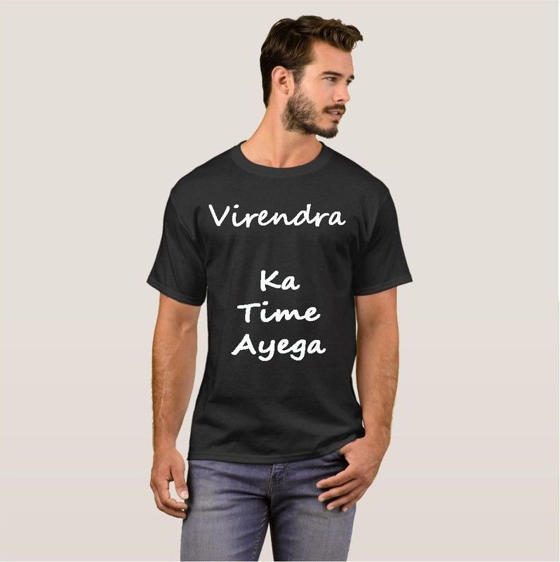 Virendra Apna Time Ayega V13 Men Printed Round Neck Cotton Blend Black T-Shirt