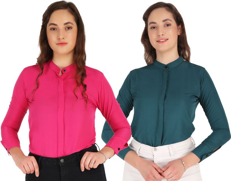 Women Solid Formal Orange, Cream Shirt  (Pack of 2)