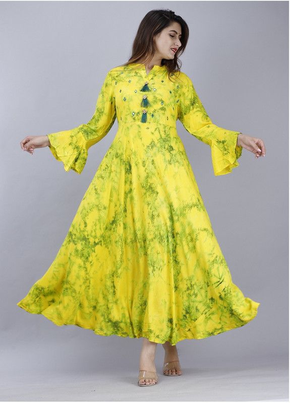 Women Dyed/Ombre Viscose Rayon Anarkali Kurta  (Yellow)