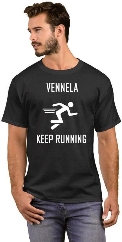 Vennela Keep Running Men Printed Round Neck Cotton Blend White, Black T-Shirt