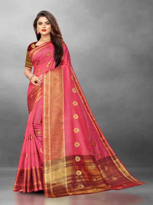 Self Design, Printed, Embellished, Floral Print, Solid/Plain Bollywood Jacquard, Cotton Linen Saree  (Red)