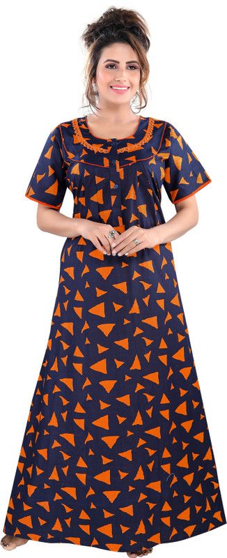 Women Nighty  (Orange, Dark Blue)