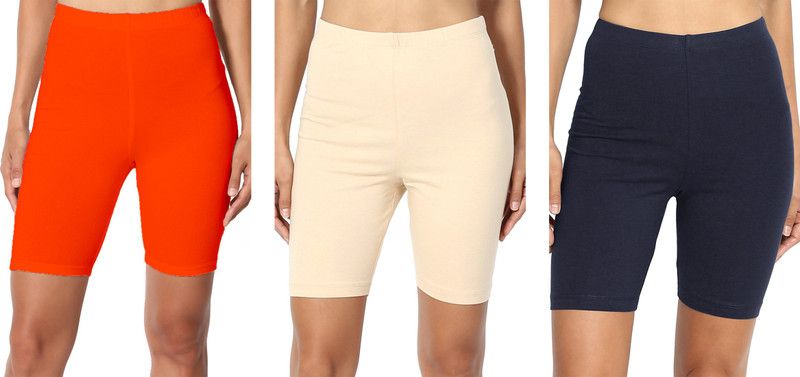 Pack of 3 Solid Women Blue, Orange, Beige Cycling Shorts