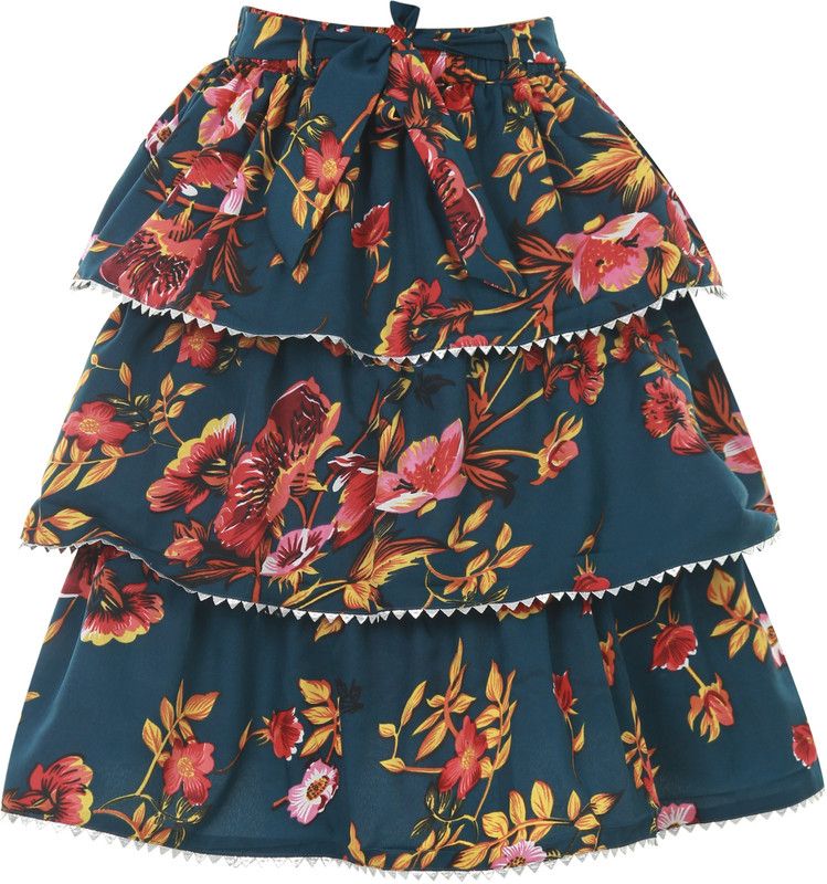Girls Solid Pleated Dark Green Skirt