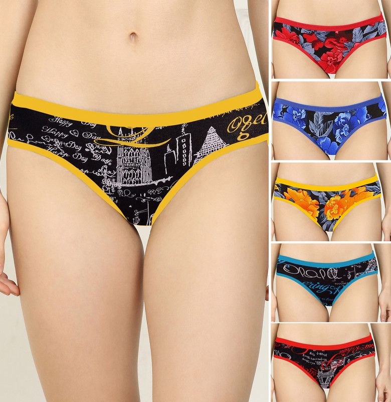 Pack of 6 Women Hipster Red, Yellow, Blue, Red, Green, Yellow Panty