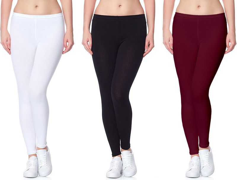 Omikka Ankle Length Western Wear Legging  (White, Maroon, Black, Solid)