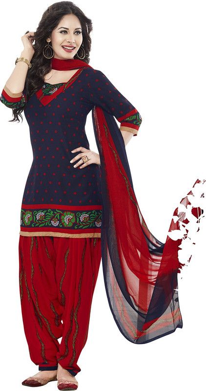 Unstitched Polycotton Kurta & Patiyala Material Embroidered