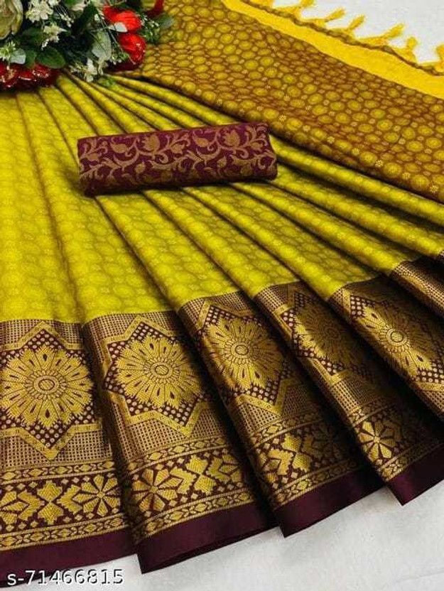 Woven Assam Silk Art Silk, Cotton Silk Saree  (Yellow)