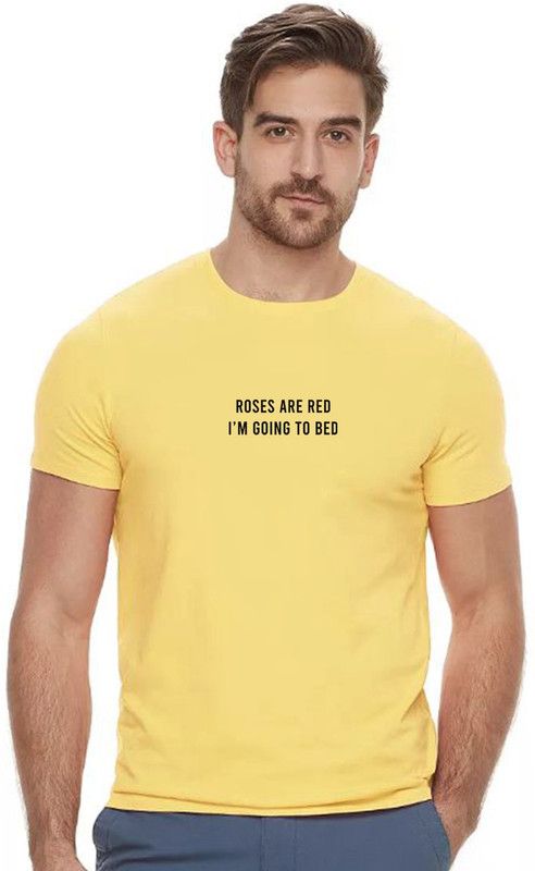 RN22 Men Typography Round Neck Cotton Blend Yellow T-Shirt