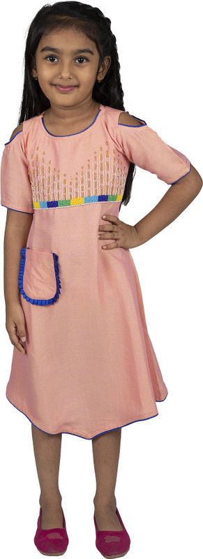 Girls Calf Length Party Dress  (Pink, Half Sleeve)