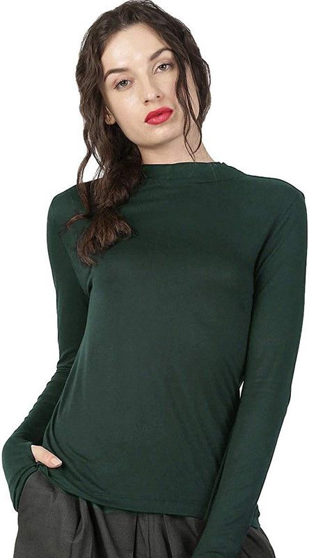 Fabricorn Women's T-Shirt (GT04_Grn_Thumb_M_Green_Medium) Women Solid Polo Neck Cotton Blend Green T-Shirt