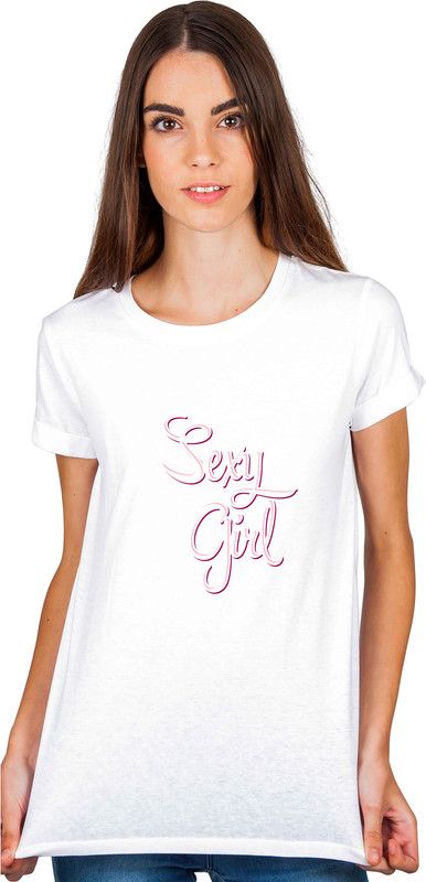 Sexy girl pink Graphic printed Cotton Tshirt Unisex Women Printed Round Neck Cotton Blend White T-Shirt