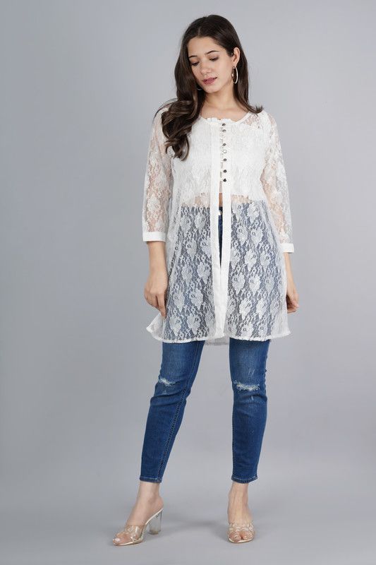 Casual Regular Sleeves Lace Women White Top