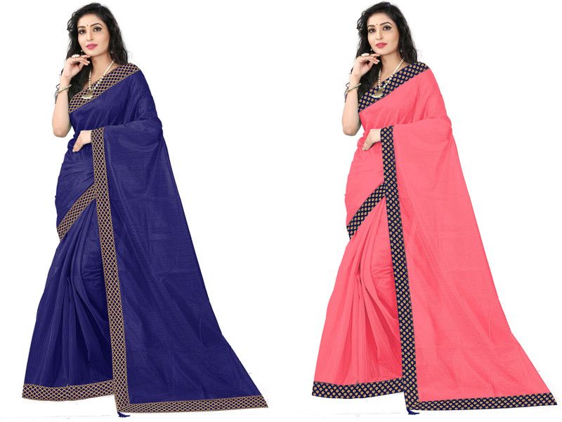 Daily Wear Art Silk Saree  (Pack of 2, Dark Blue, Pink)