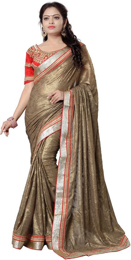 Embroidered Bollywood Cotton Blend Saree  (Brown)