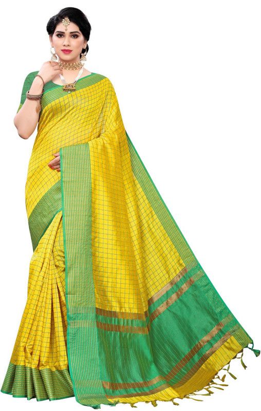 Chettinadu Cotton Silk Saree  (Yellow, Green)