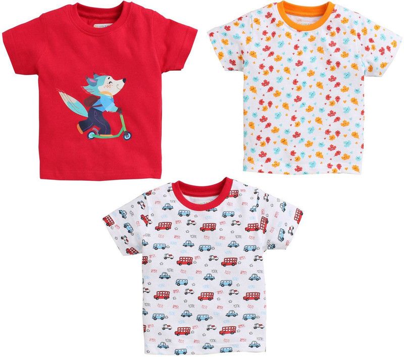 Baby Boys Printed Cotton Blend T Shirt  (Multicolor, Pack of 3)