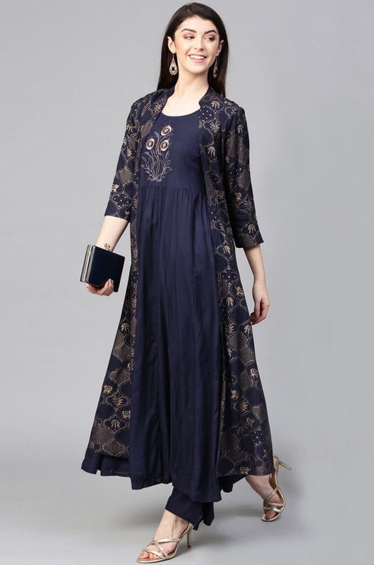 Women Ethnic Jacket, Kurta and Palazzo Set Viscose Rayon