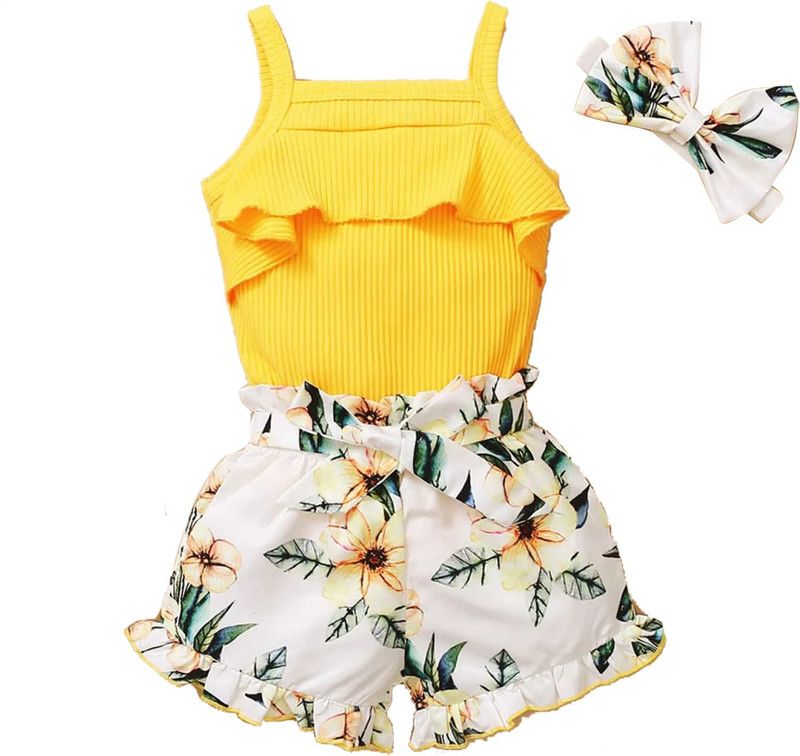 Baby Girls Party(Festive) Top Shorts  (Yellow)