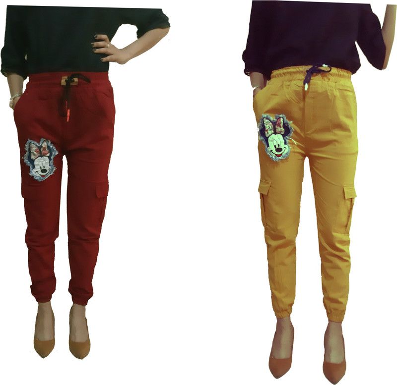 Pack of 2 Girls Slim Fit Multicolor Cotton Blend Trousers