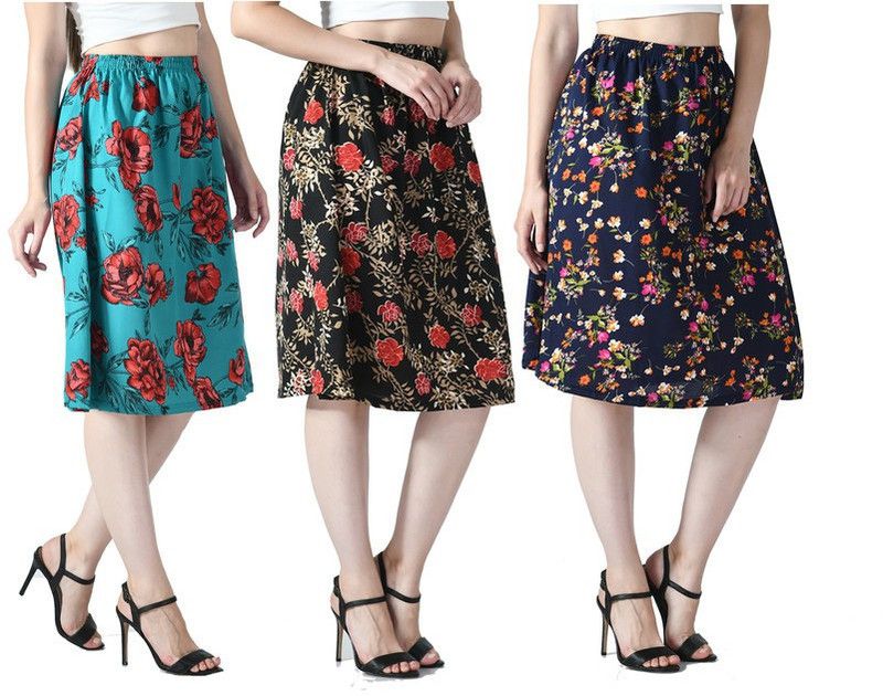 Women Floral Print Regular Green, Black, Dark Blue Skirt