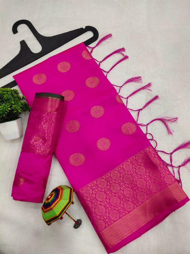 Woven Kanjivaram Pure Silk, Cotton Silk Saree  (Pink)