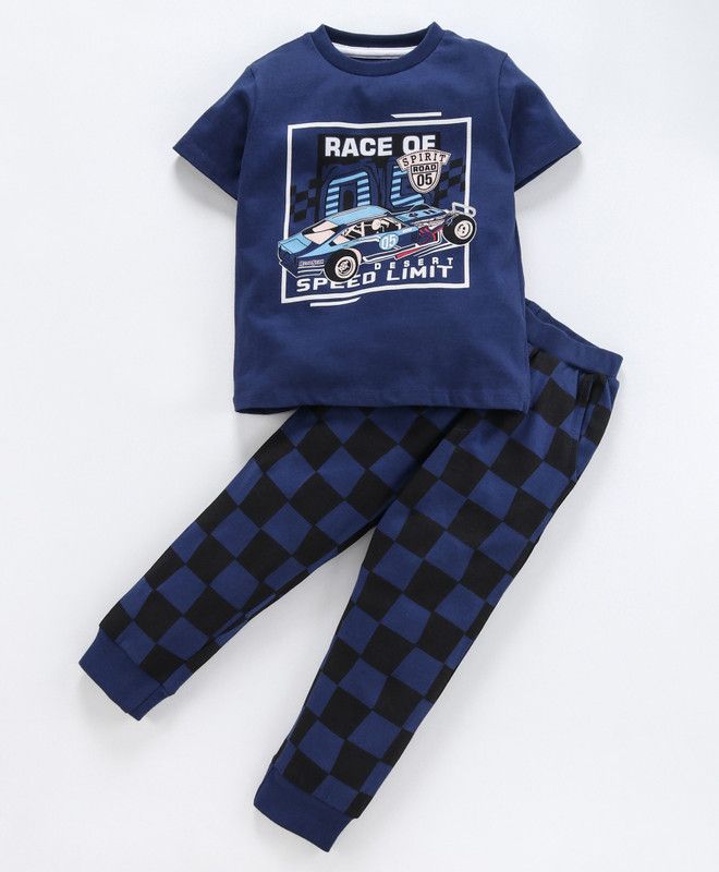 Boys Printed Cotton Jersey Kids Nightwear  (Dark Blue Pack of 1)