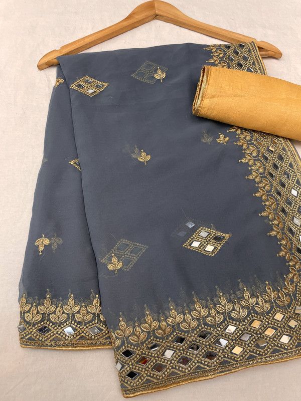 Embellished Bollywood Georgette Saree  (Grey)