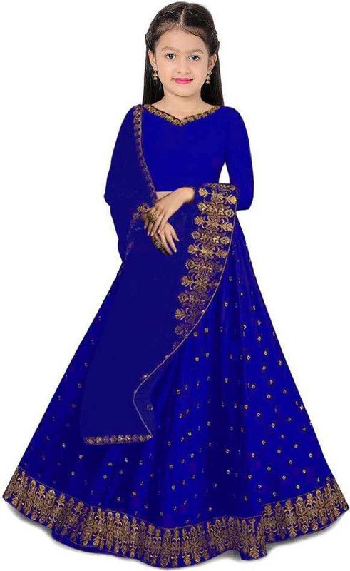 Girls Lehenga Choli Ethnic Wear Embroidered Lehenga Choli  (Light Blue, Pack of 1)