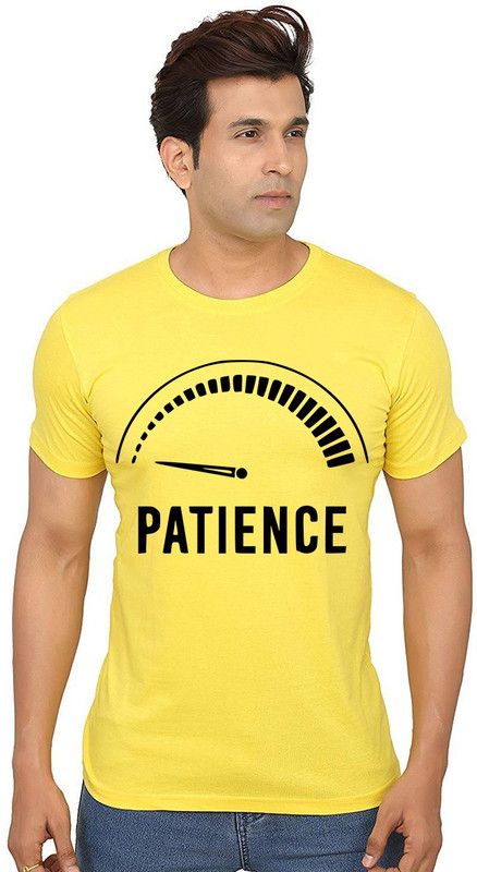 Patience Meter Men Graphic Print Round Neck Pure Cotton Yellow T-Shirt