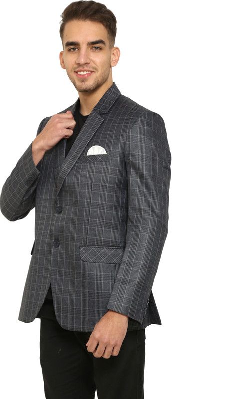 Men Checkered Single Breasted Casual Blazer  (Grey, White)