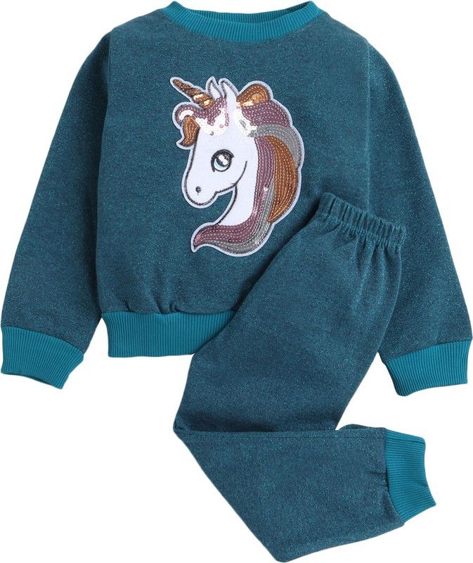 Girls Casual Sweatshirt Pant  (Blue)