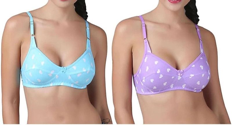 Pack of 2 Women T-Shirt Non Padded Bra  (Blue, Purple)