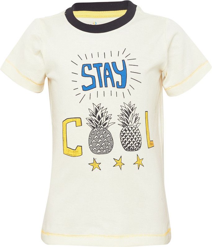 Boys Printed Cotton Blend T Shirt  (Beige, Pack of 1)
