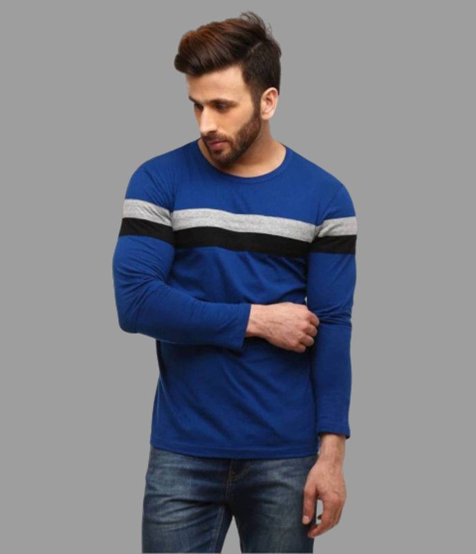 Men Solid Round Neck Cotton Blend Dark Blue, Black, Grey T-Shirt