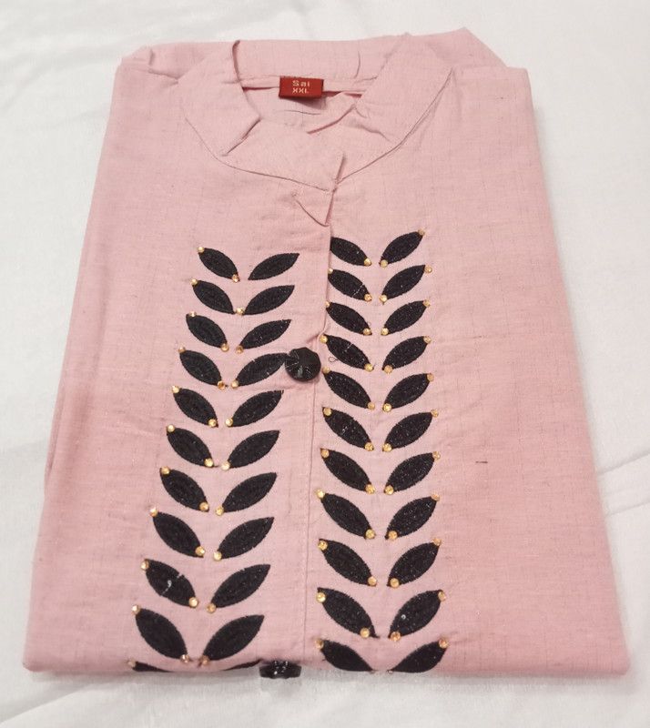 Women Embroidered Pure Cotton A-line Kurta  (Pink)
