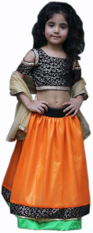 Girls Lehenga Choli Fusion Wear Embellished Lehenga, Choli and Dupatta Set  (Grey, Pack of 1)
