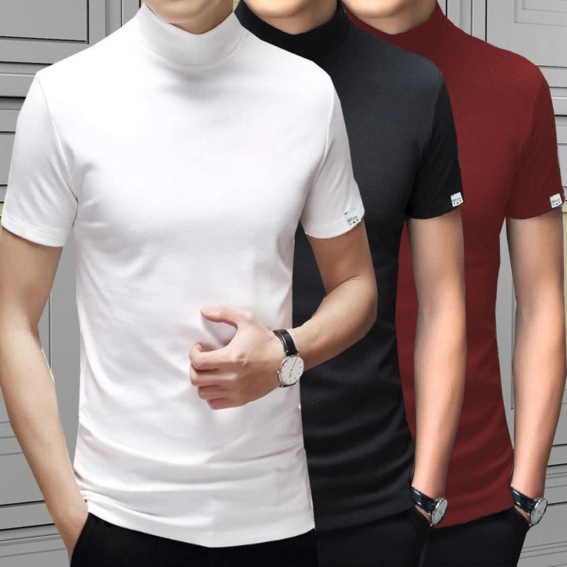 Pack of 3 Men Solid High Neck Polyester White, Maroon, Black T-Shirt