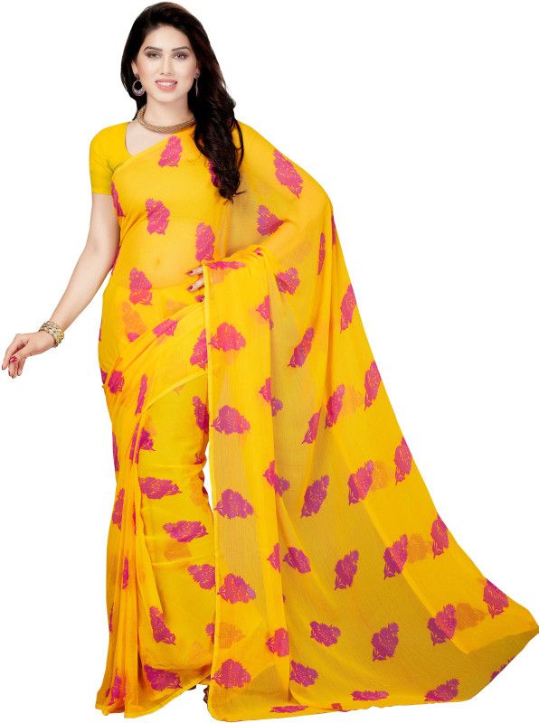 Printed Assam Silk Chiffon Saree  (Multicolor)