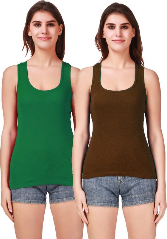 Pack of 2 Casual Sleeveless Solid Women Green Top