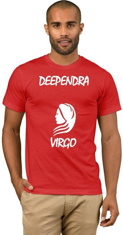 Deependra Zodiac Virgo Style Fashion V08 Men Printed Round Neck Cotton Blend Red T-Shirt