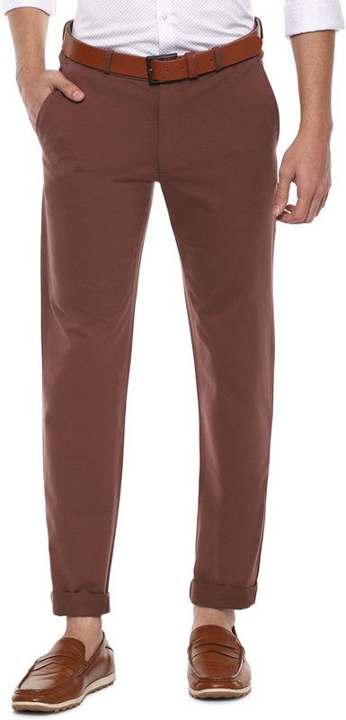 HOLIDAY Men Slim Fit Maroon Cotton Blend Trousers