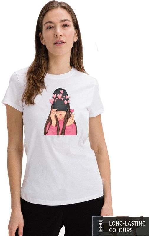 Women Printed Round Neck Cotton Blend Red, Blue T-Shirt