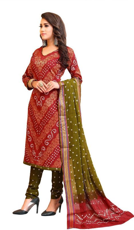 Unstitched Satin Kurta & Churidar Material Dyed, Printed
