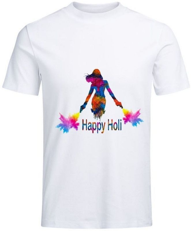 Holi tshirt Men Solid Round Neck Polyester White T-Shirt