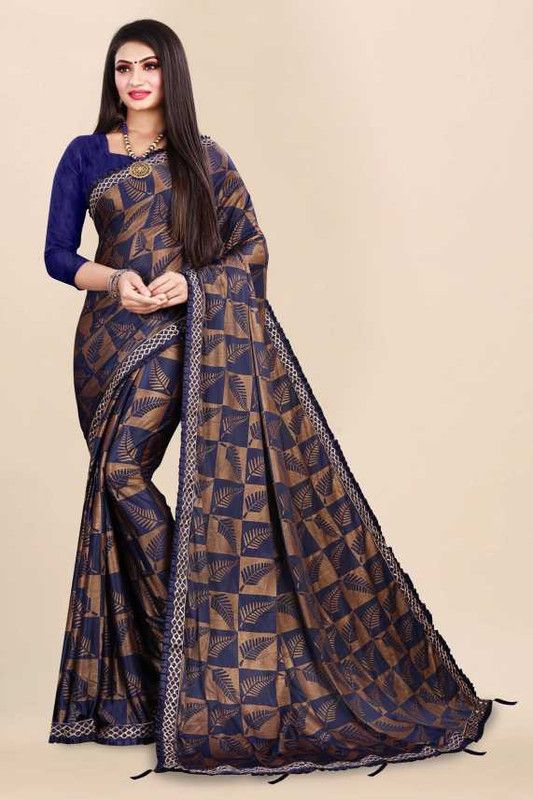 Solid/Plain Chanderi Lycra Blend Saree  (Blue)
