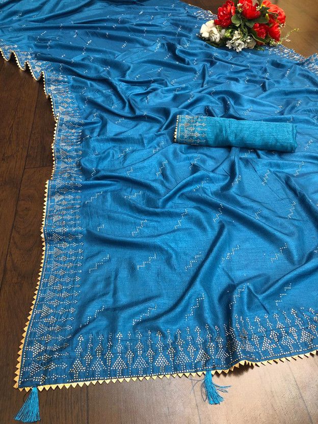 Embellished Bollywood Art Silk Saree  (Blue)