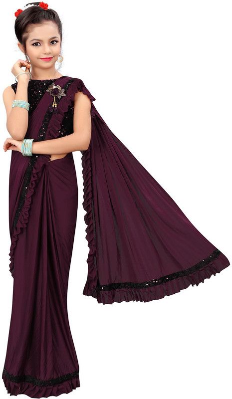 Embellished, Self Design, Solid Fashion Lycra Blend Saree  (Purple)