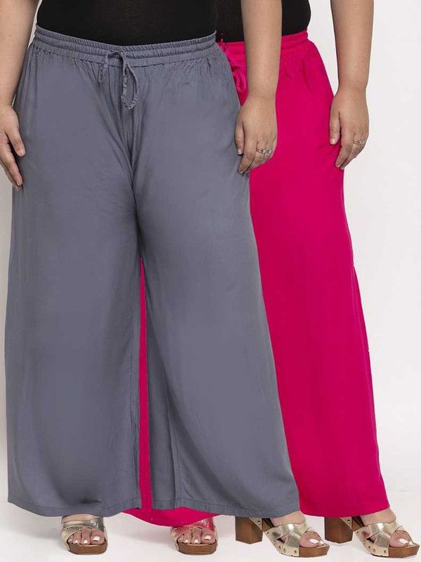 Pack of 2 Women Regular Fit Grey, Pink Viscose Rayon Trousers