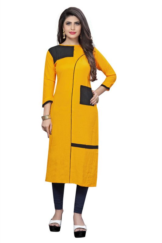 Women Colorblock Viscose Rayon Straight Kurta  (Yellow)